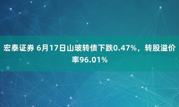 宏泰证券 6月17日山玻转债下跌0.47%，转股溢价率96.01%