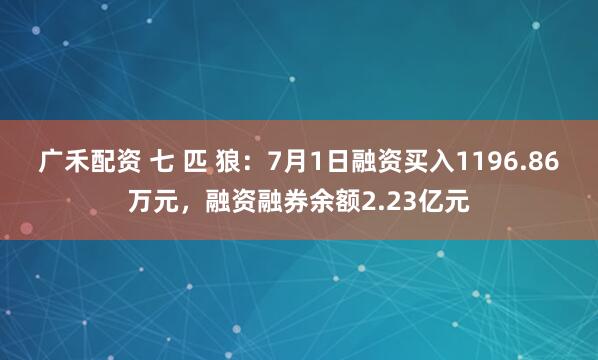 广禾配资 七 匹 狼：7月1日融资买入1196.86万元，融资融券余额2.23亿元